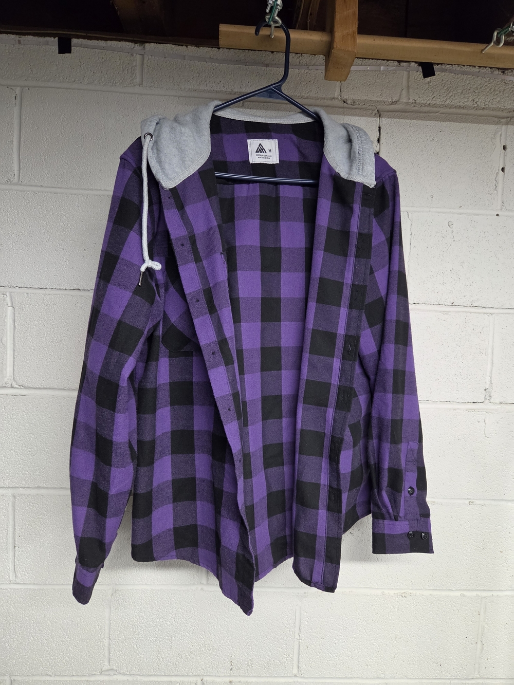 Purple and Black Buffalo Plaid Hooded Flannel Shirt